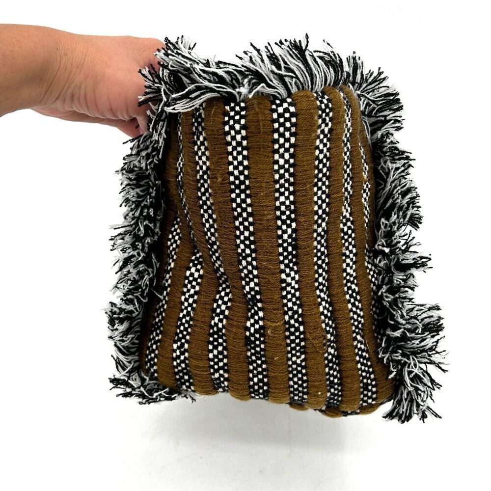 ANTHROPOLOGIE Olive Green White Black Gabi Braided Fringe Boho Festival Tote Bag - Picture 4 of 9